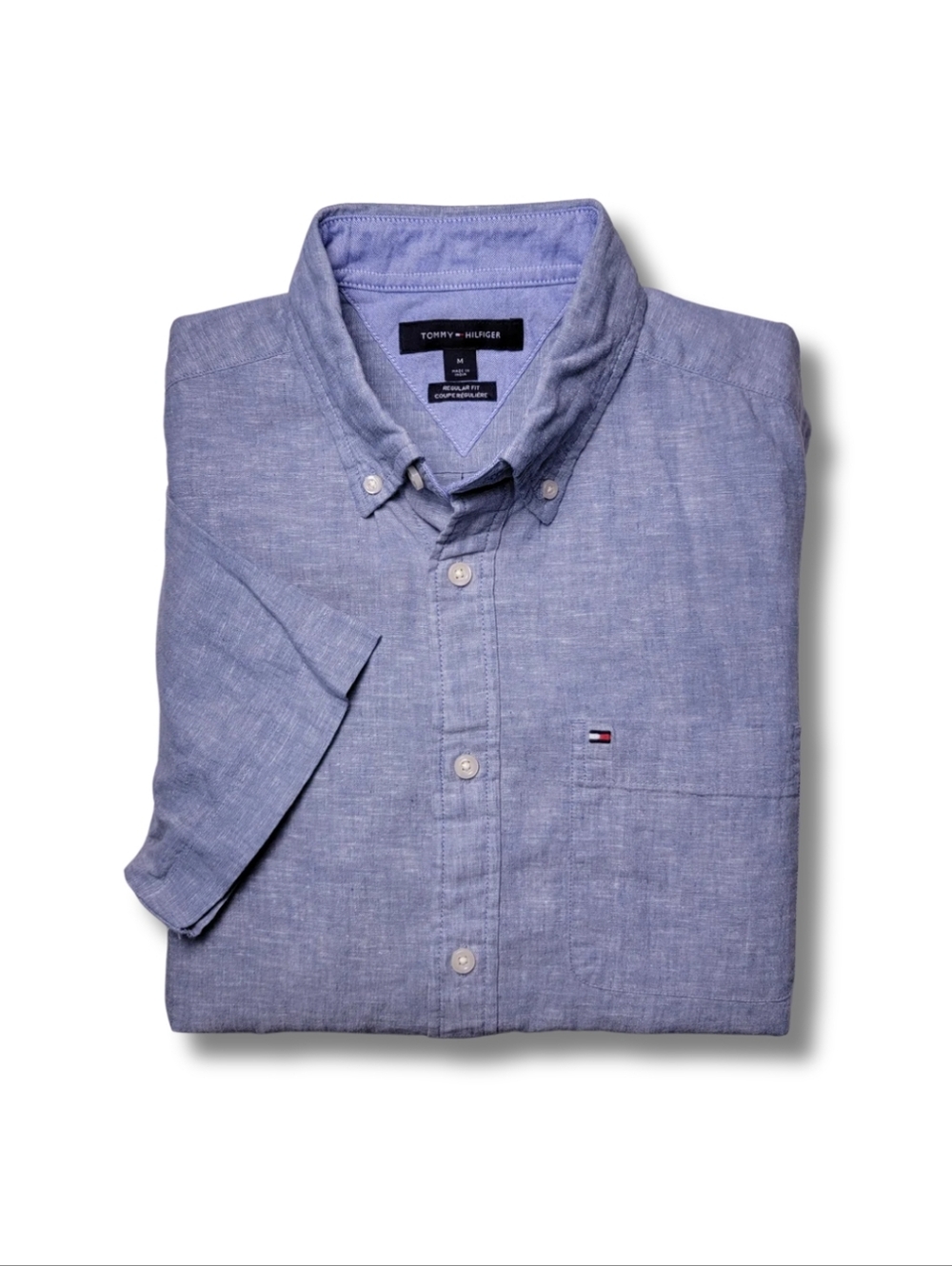 Tommy Hilfiger Light Blue Linen Short Sleeve Button-Down M